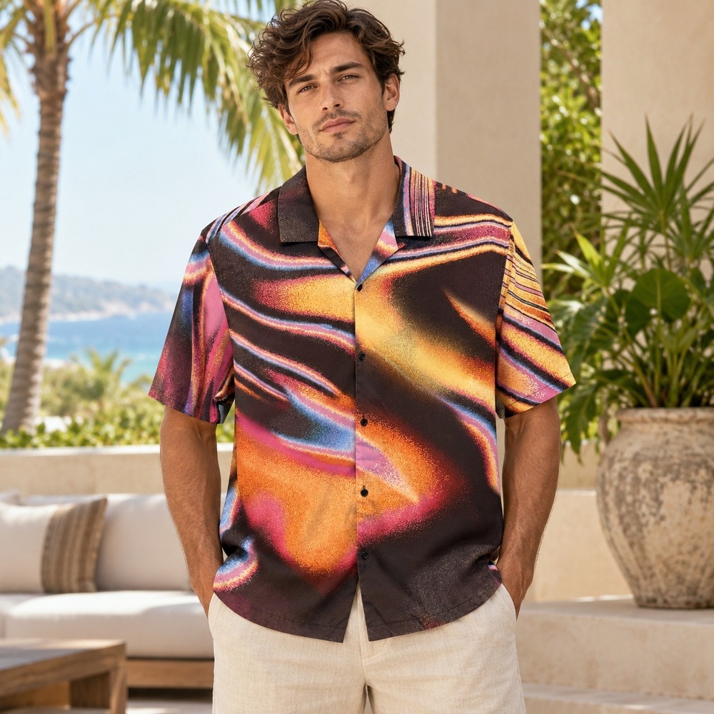 Ksubi Space Palm Resort Shirt Tencel Men's XL Multicolor Psychedelic